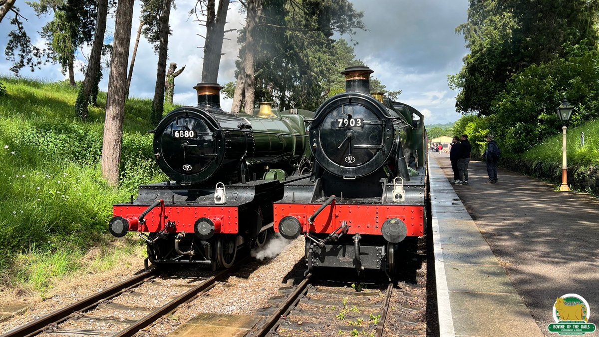 6880 and 7903 at Cheltenham, posing side-by-side for a brief period. #CotswoldFestivalOfSteam #GWSR #WesternWorkhorses #Steam 27th May 2024.