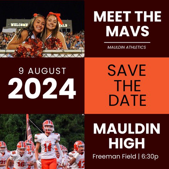 MavLandFootball's tweet photo. 🔔SAVE THE DATE 🗓️

Come out and enjoy a fun filled afternoon at Freeman Field!
Your first chance to meet your 2024-25 Mavs, win prizes and also a chance to get your Mav Gear🤘🏾 

See 🫵🏾 There !! 

#made #mauldinsc #diffrencemakers #WIN https://t.co/I6iZl9r2bB