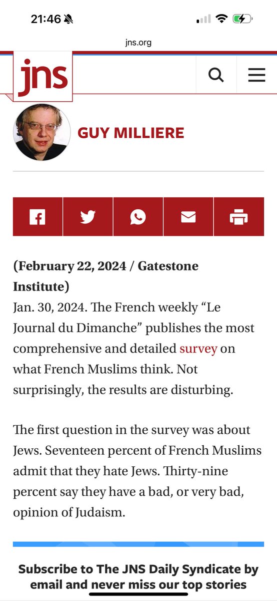 Europe isn’t waking up ! Will We! 

In January, the French weekly Le Journal du Dimanche published the most comprehensive and detailed survey on what Muslims in France think.

45% of French Muslims say they want the total destruction of Israel. An equivalent number of French