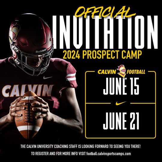 I will be at the Calvin prospect camp June 15th!! Thank you to @Coach_Ik3 for the invite. Let’s work!!!