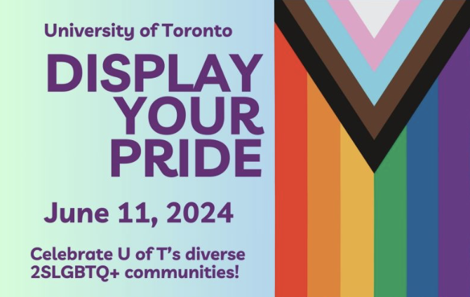 June 11 | Display Your Pride @UTMPositive & @UofTSGDO are introducing a fun & friendly contest. The #UTM community can submit #DisplayYourPride photos of your department, office, team, colleagues or group for a chance to WIN! Learn more ➡️ uoft.me/DYP-2024