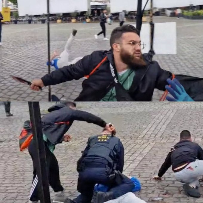 Bu gün şu görüntüyü gördüğümde duyduğum dehşeti, üzüntüyü kelimelere dökmem mümkün değil.
Bir polis yaralıya yardım ediyor. Arkadan dinci terörist kalleşçe geliyor ve boynuna bıçağı saplıyor. Hem de iki defa. O polisin durumu beni çok derinden yaraladı. 
Bu teröriste bu terörü,