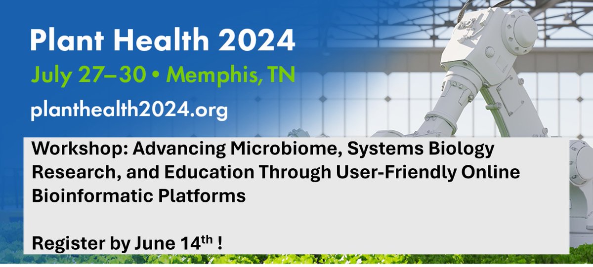 Heng-An Lin (@henganlin1) on Twitter photo Are you interested in bioinformatic tools for microbiome and system biology research?
Register for our workshop by June 14th!
We are looking forward to seeing you at Plant Health 2024!
<a href="/MicrobiomeData/">National Microbiome Data Collaborative</a> <a href="/mvmerfa/">Marcus V Merfa</a> @xocolatl_vrr <a href="/plantdisease/">The American Phytopathological Society</a> #PlantHealth2024 Are you interested in bioinformatic tools for microbiome and system biology research?
Register for our workshop by June 14th!
We are looking forward to seeing you at Plant Health 2024!
<a href="/MicrobiomeData/">National Microbiome Data Collaborative</a> <a href="/mvmerfa/">Marcus V Merfa</a> @xocolatl_vrr <a href="/plantdisease/">The American Phytopathological Society</a> #PlantHealth2024
