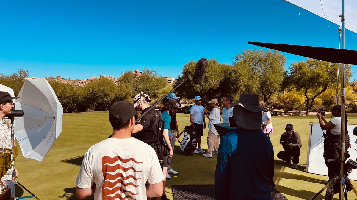Five9's tweet photo. Lights, camera, action. 🎬 

Fun shoot day yesterday with our #Five9BrandAmbassador @MaxHoma and his caddie Joe Greiner. Always a pleasure to work with you both. #BTS #LifeAtFive9 https://t.co/33DeHm1xo7