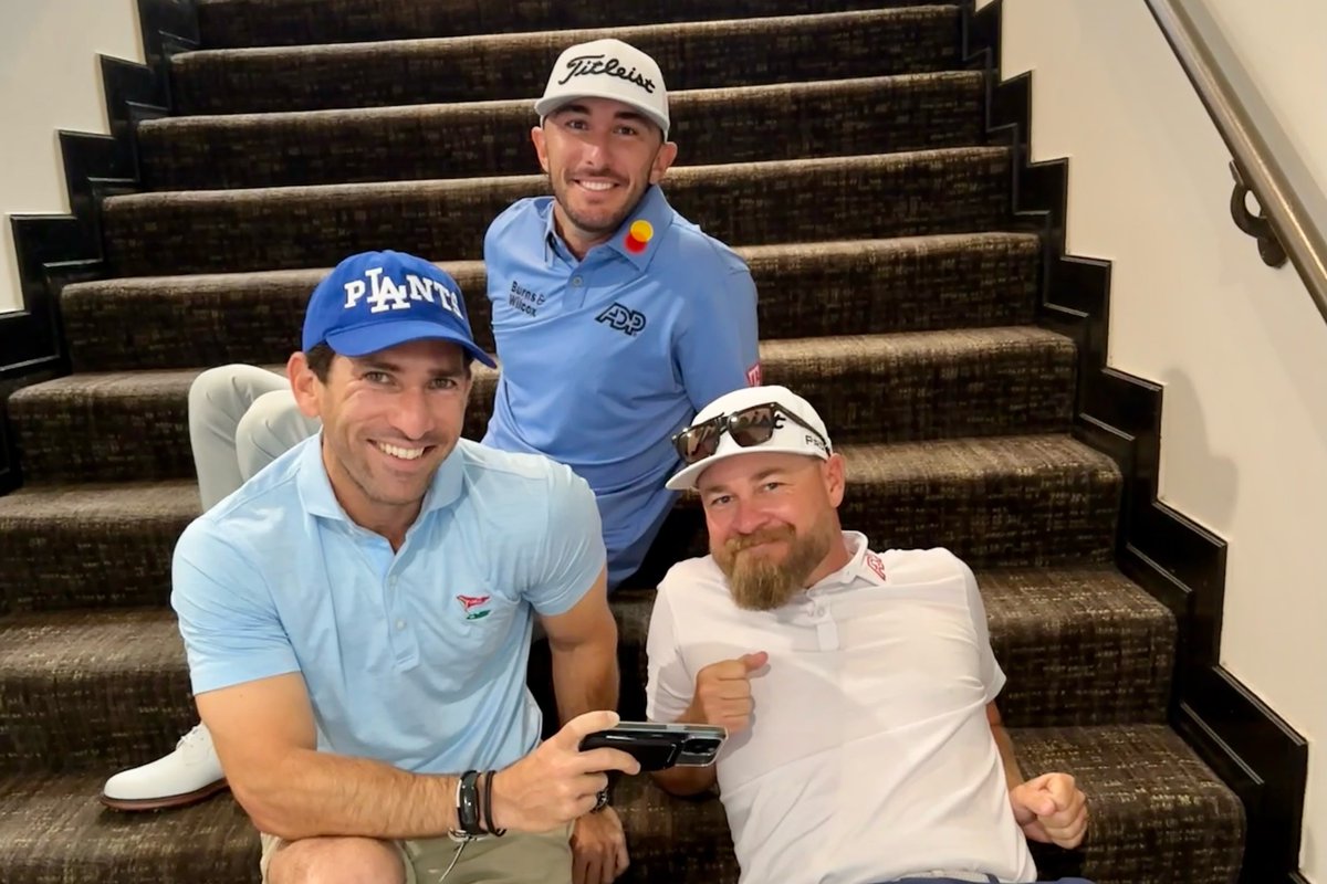 Five9's tweet photo. Lights, camera, action. 🎬 

Fun shoot day yesterday with our #Five9BrandAmbassador @MaxHoma and his caddie Joe Greiner. Always a pleasure to work with you both. #BTS #LifeAtFive9 https://t.co/33DeHm1xo7