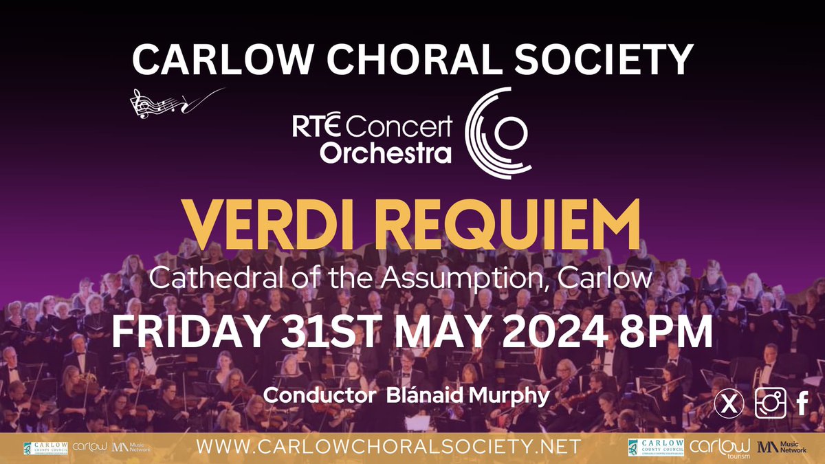 Looking forward to @CarlowChoralSoc performance of Verdi’s Requiem this evening at 8pm in @CarlowCathedral @KANDLEi @CatholicNewsIRL