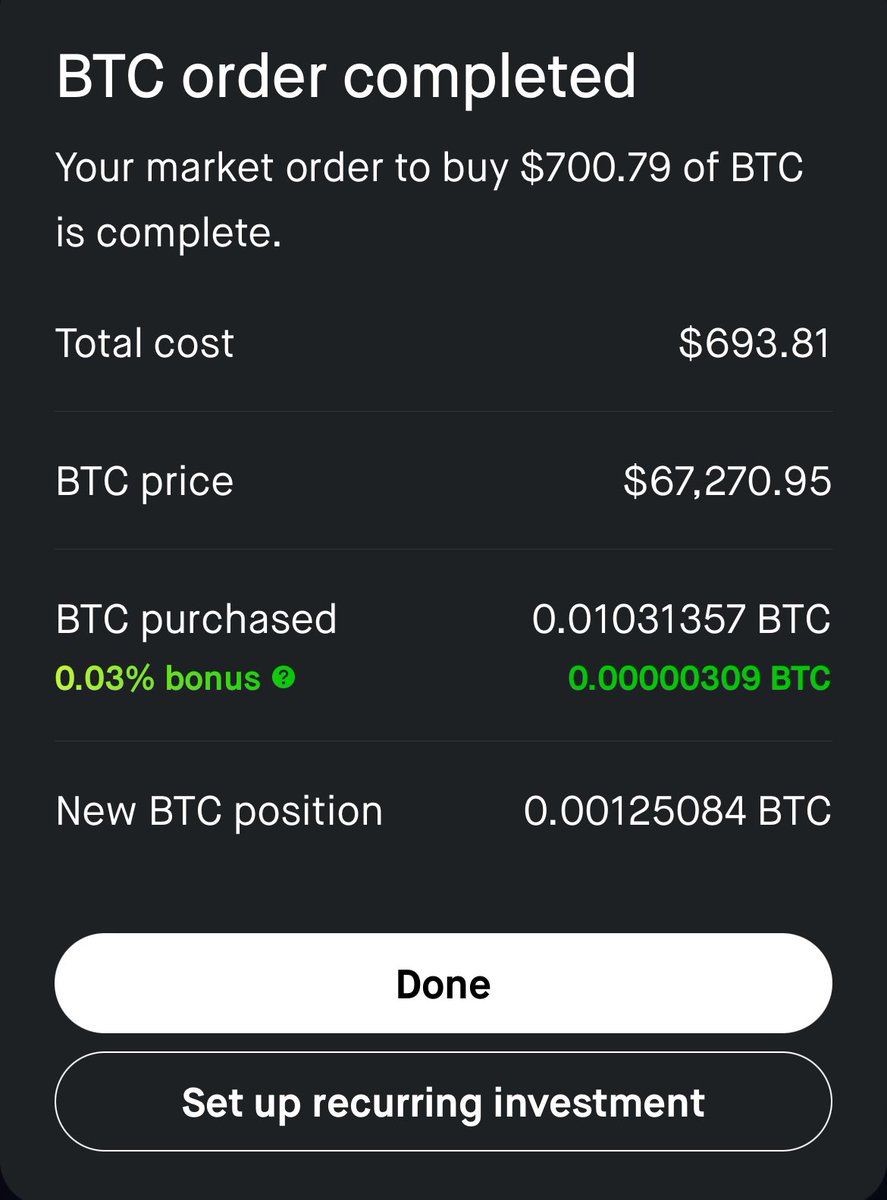 Scavacini777's tweet image. The Scavacini household is pleased to announce We just acquired 1,031,357 satoshis at a #Bitcoin price of U$D 67,270.95
#stackchain #stackjoin