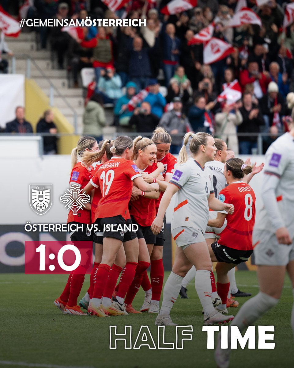 oefb1904's tweet photo. WIR FÜHREN! DRAN BLEIBEN, MÄDELS! 💪🏼🇦🇹
__________
45’ | 🇦🇹 1:0 🇮🇸 | #GemeinsamÖSTERREICH #AUTISL https://t.co/ETIpRuXw0C