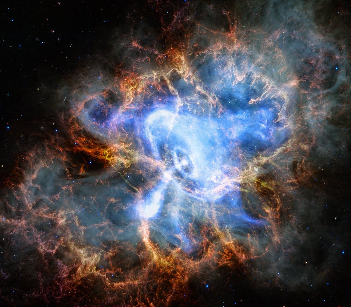 Chandra Observatory (@chandraxray) on Twitter photo Chandra & <a href="/NASAWebb/">NASA Webb Telescope</a> together again! The Crab Nebula is the result of a supernova explosion seen by people on Earth in the year 1054. Located about 6,500 light-years from Earth, the neutron star at its center is roughly 20 km in diameter and it rotates about 30 times per second! Chandra & <a href="/NASAWebb/">NASA Webb Telescope</a> together again! The Crab Nebula is the result of a supernova explosion seen by people on Earth in the year 1054. Located about 6,500 light-years from Earth, the neutron star at its center is roughly 20 km in diameter and it rotates about 30 times per second!