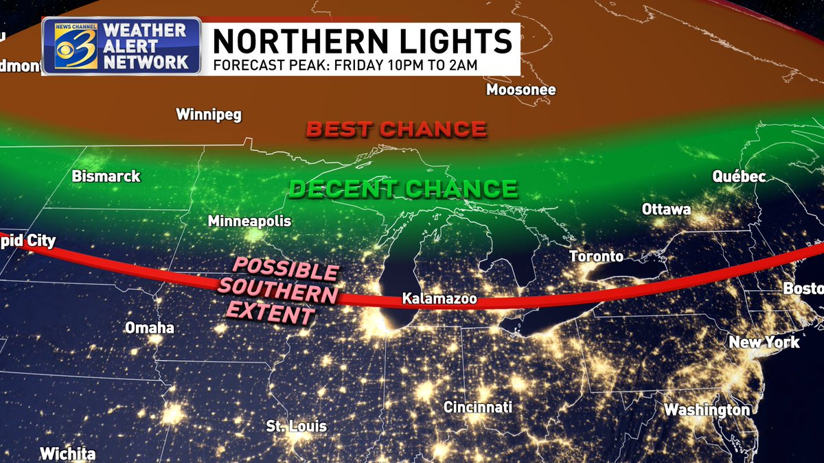 So you're saying there's a chance... Keep an eye to the northern sky later tonight just in case this geomagnetic storm overperforms. After dark into the mid-overnight seems to be the best timeframe to check. This won't be anywhere near as strong as the event on May 10. #MIwx