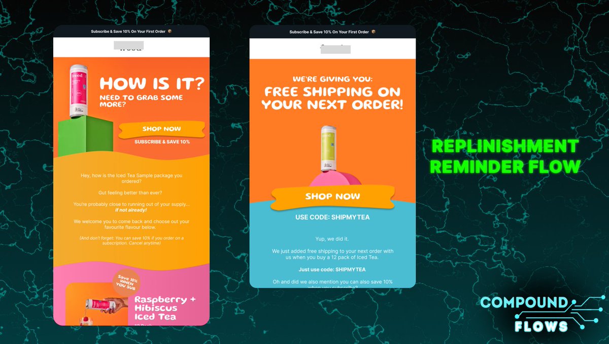 A Replenishment Reminder flow is a must-have for anyone who sells consumables. 

Time it right and you can push urgency onto customers by saying:

'Order now before you run out!' 

'Shipping takes XYZ time, order now get your next batch in time'