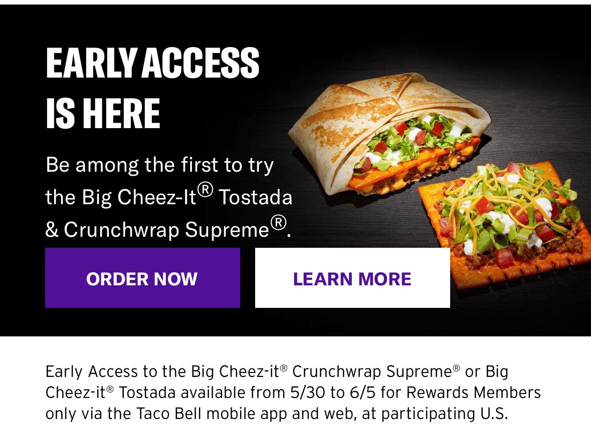prwood's tweet photo. Tried the @tacobell Big Cheez-It Crunchwrap Supreme today. It tasted about the same as any of their other Crunchwraps, with just a faint hint of baked Cheez-It flavor. I was certainly hoping for more! https://t.co/NzV41FasTV