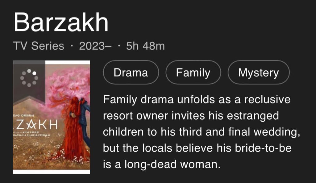 Family drama unfolds as a reclusive resort owner invites his estranged children to his third and final wedding, but the locals believe his bride-to-be is a long-dead woman.

Have some shame & release Barzakh 
@Zindagi 

#Fawadkhan🐐