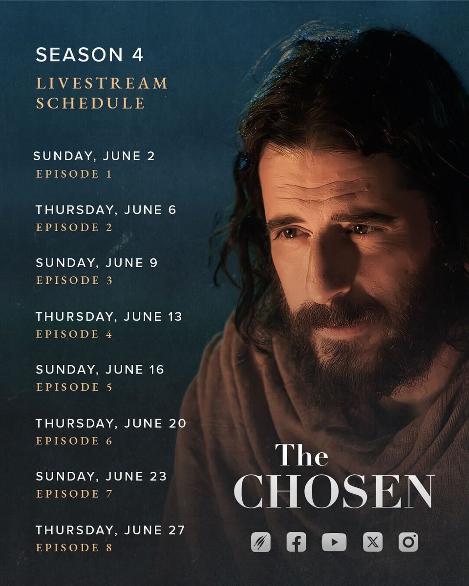 Your wait is over. Experience all of Season 4 live with us this June on The Chosen app, Facebook, Instagram, YouTube, and X.