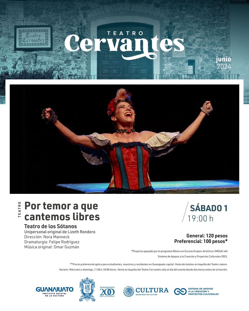 Disfruta un sábado teatral con uno de los mejores monólogos del país. Lizeth Rondero y  Teatro de los Sótanos te esperan mañana en el Teatro Cervantes con 'Por temor a que cantemos libres'. ¡No te lo pierdas!