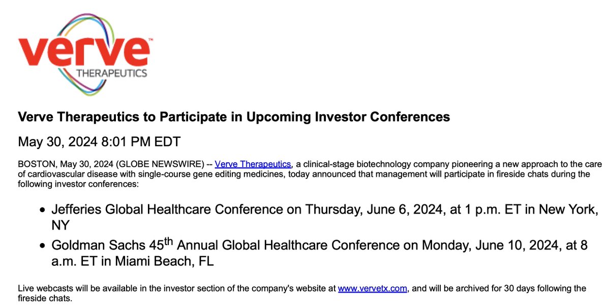 Looking forward to fireside chats at two nice investor conferences in next two weeks: @Jefferies : June 6 @GoldmanSachs : June 10 $VERV