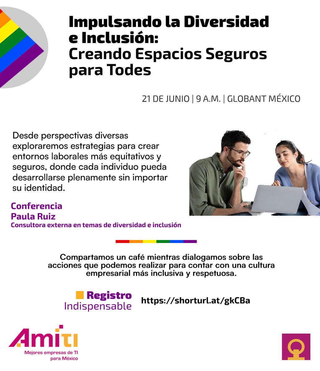 “Impulsando la Diversidad e Inclusión: Creando Espacios Seguros para Todes” 🏳️‍🌈 Dialoguemos sobre las acciones que podemos realizar para contar con una cultura empresarial más inclusiva y respetuosa. Regístrate pues tenemos cupo limitado: shorturl.at/gkCBa ¡Te esperamos!