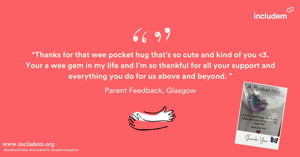 Everyone needs a hug now and then!

We love today's #FeedbackFriday from our Glasgow South Early Intervention and Prevention Team. 

Find out more about our work at includem.org

#includemTL #TransformingLives