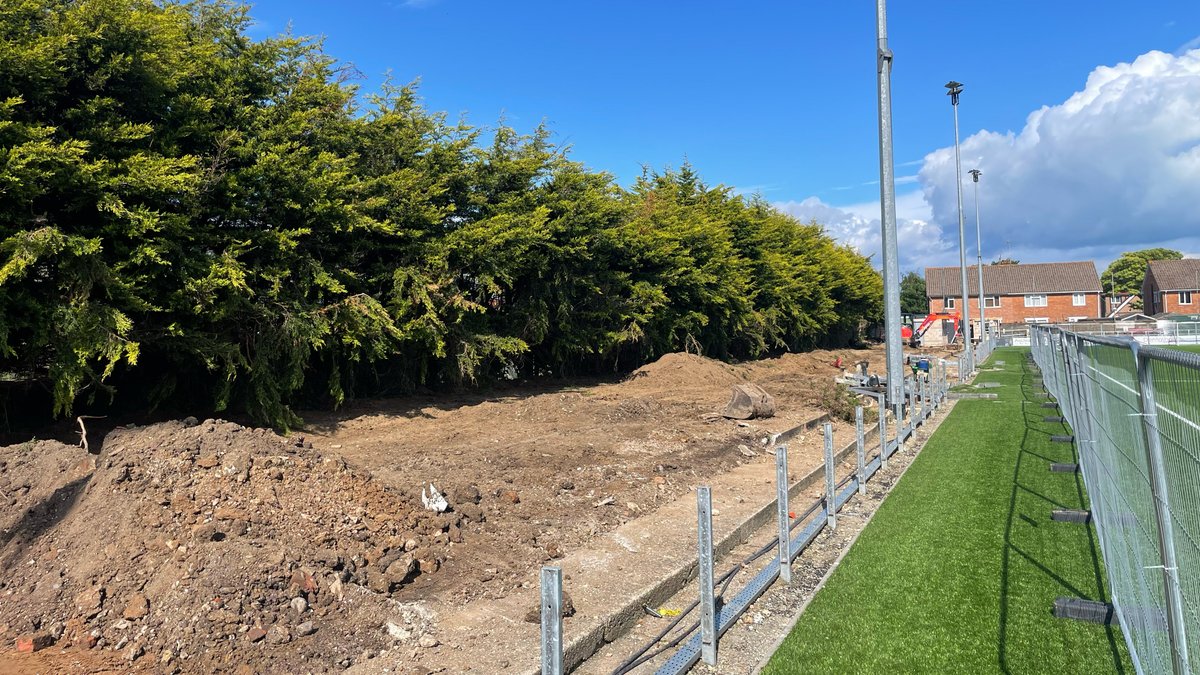 Work is well under way at Worthing's Woodside Road to rebuild the north side of the ground. The long terrace and small cover on that side is being cleared to make way for a new stand. These comparison shots show the site in 2023 and this week (@WorthingFC).