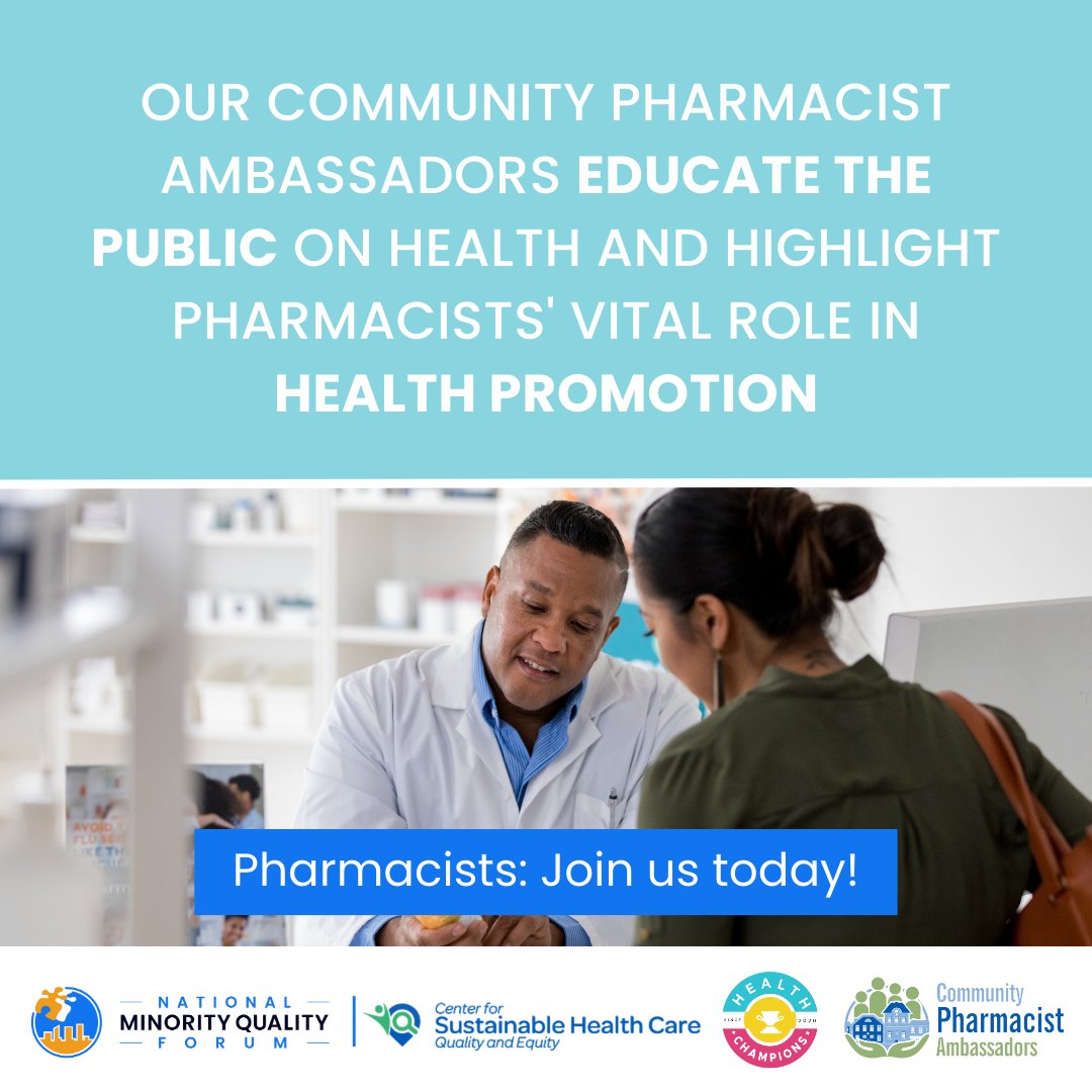 Our Community Pharmacist Ambassadors serve as health educators outside of the pharmacy by providing health information and highlighting the vital role pharmacists play in health promotion.

Are you a pharmacist? Do you know one? Reach out - join us today!
nmqf-shc.org/community-phar…