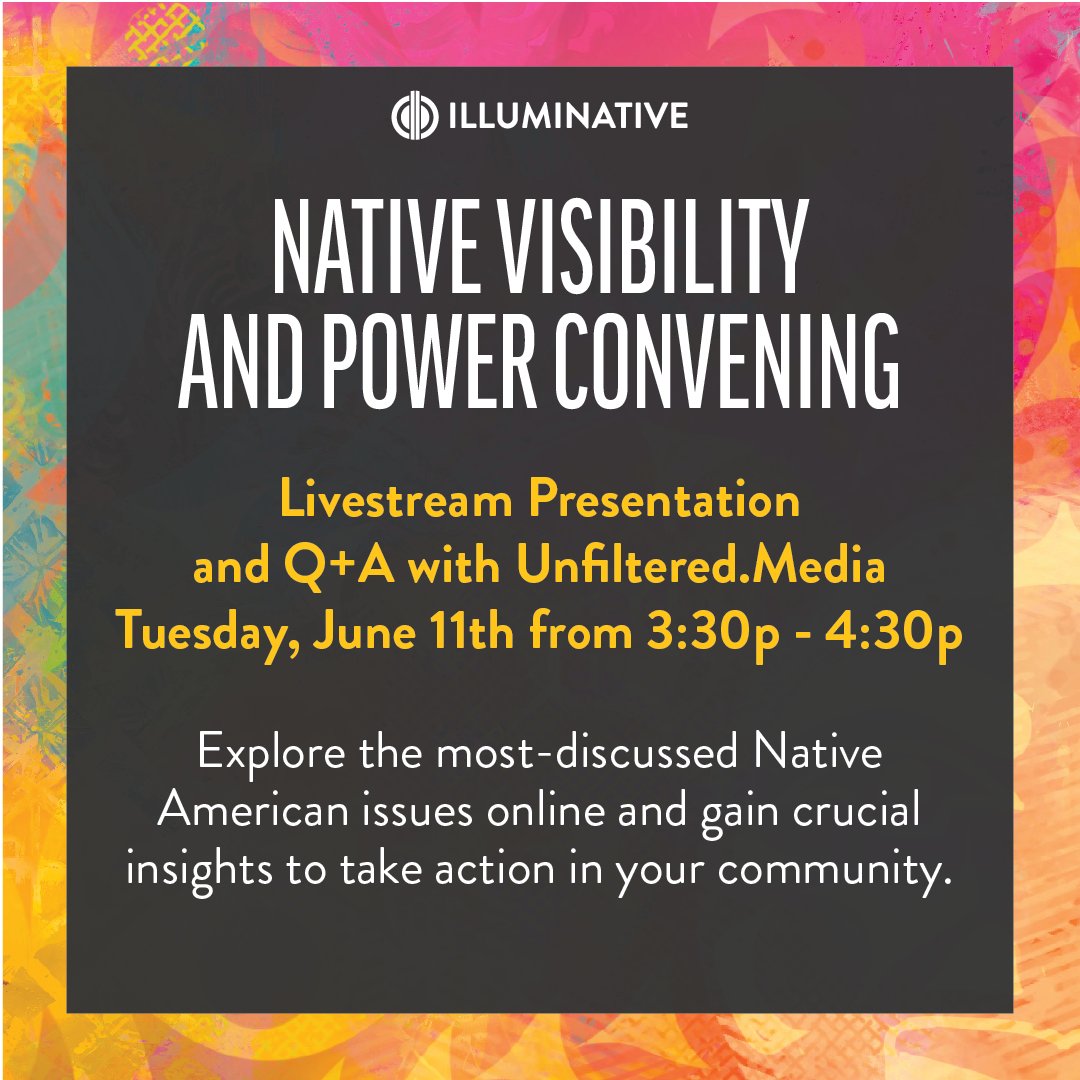 Join our livestream Tuesday, June 11 from 3:30p-4:30p PT with Unfiltered.Media to dive into the most-discussed Native issues online. 

Register now to watch the livestream: loom.ly/8ypSqj0

#NativeVisibilityAndPower