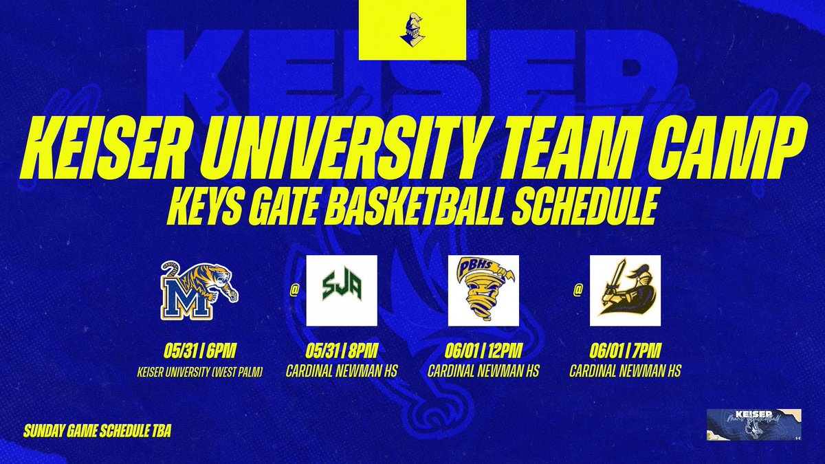 Very exciting weekend for your Keys Gate Knights as we travel up to West Palm Beach to compete in the @KUSeahawksMBB Team Camp 🔥 
#UknightedWeStand⚔️ 
#TakeTheStairs 
#AllUs 
#SecureTheGate 
#KeysGateNation