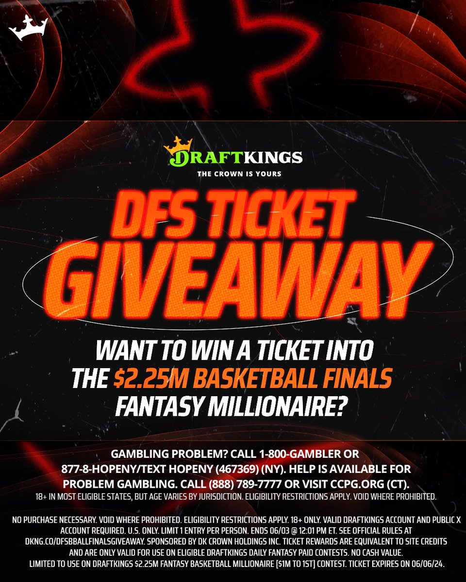 DraftKings's tweet image. GIVEAWAY TIME 🚨 

Want to win a ticket into our $2.25M Fantasy Basketball Millionaire? Here's how:

1. Like this post
2. Follow @DraftKings 

20 winners. Ends June 3rd. T&amp;amp;Cs: dkng.co/dfsbballfinals…