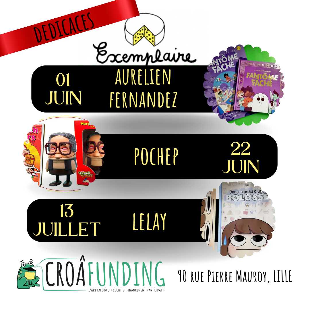 croafunding's tweet photo. Notre histoire poly-amoureuse avec Exemplaire se poursuit avec 3 nouveaux artistes qui nous font l'honneur de venir dédicacer dans notre modeste échoppe.
Au programme: des fantômes, de la génance et Marguerite Duras, en chair et en figurine !
#exemplaire #dedicacebd #lille #lelay https://t.co/KUnwz6kCqy