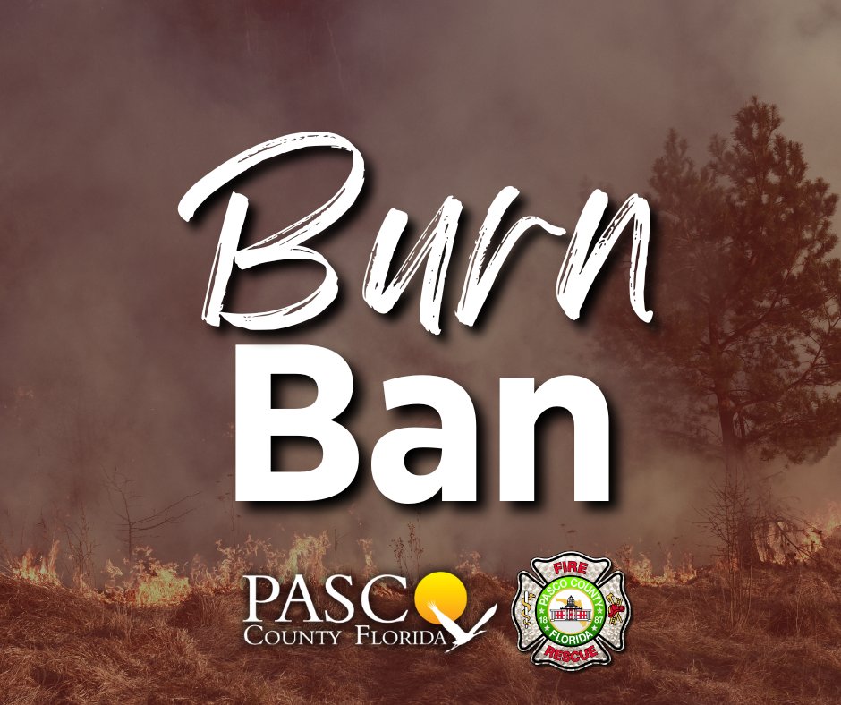 #PascoCounty is under an Emergency Burn Ban effective immediately. We’re experiencing extremely dry conditions due to a prolonged lack of rain, resulting in an increased risk of brush fires. The burn ban will not expire until conditions improve. Details: mypas.co/3Rac56h