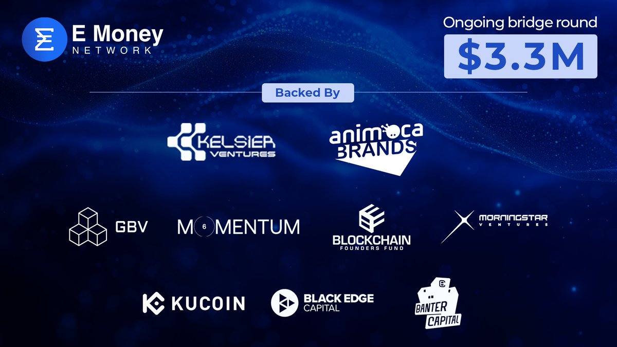 1/4 We are proud to announce <a href="/emoney_network/">Scallop | E Money Network</a>
has received $3.3 million in the ongoing bridge round backed by <a href="/KelsierVentures/">Kelsier</a> , <a href="/animocabrands/">Animoca Brands</a> as lead validator, <a href="/gbvofficial/">GBV Capital</a> , <a href="/Momentum_6/">Momentum 6</a> , <a href="/BlockchainFF/">Blockchain Founders Fund</a> , @Morningstar_vc , <a href="/kucoincom/">KuCoin</a> , <a href="/blackedgecptal/">Black Edge Capital</a> and <a href="/bantercap/">Banter Capital</a>