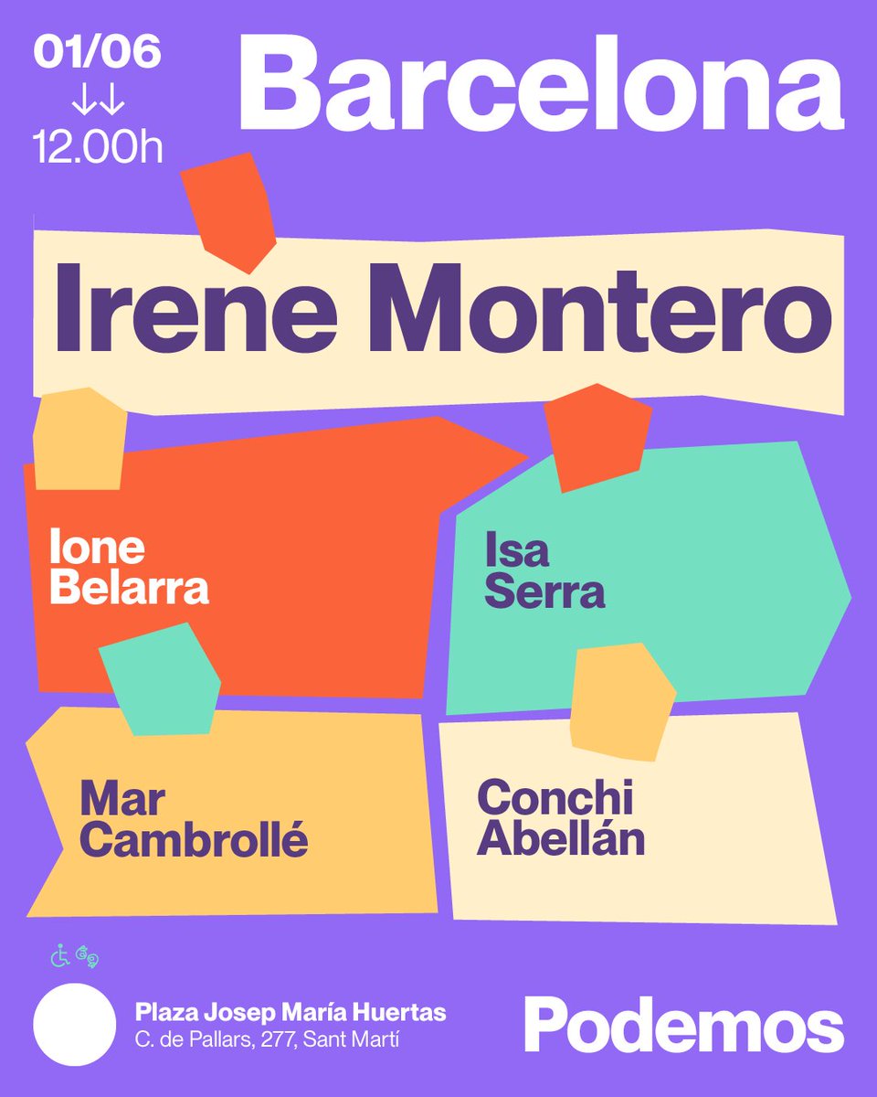 Mañana llegamos al ecuador de la campaña para las elecciones europeas de este 9 de junio. Vamos a estar en Barcelona en un acto central de campaña muy especial. Junto a nuestra candidata @IreneMontero, @isaserras, @CambrolleMar y @ConchiAbellan_. ¡No te lo puedes perder!