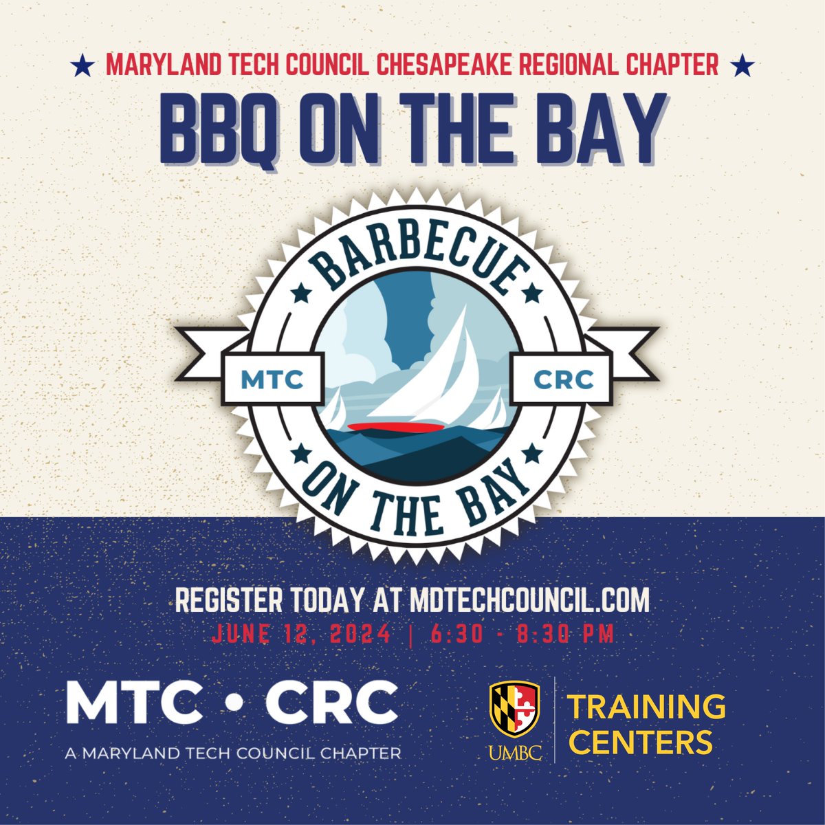 We're sponsoring and exhibiting at <a href="/MDTechCouncil/">Maryland Tech Council</a>'s Chesapeake Regional Chapter BBQ on the Bay on Wednesday, June 12th! Come network with MTC members, enjoy some delicious food by the bay, and be sure to stop by our table to say hello!

Register here: members.mdtechcouncil.com/calendar/Detai…