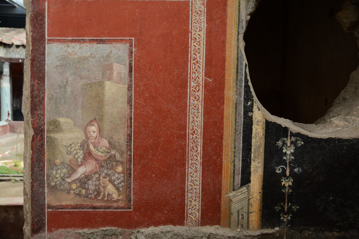 There are no other painted faces in #Pompeii that I find more chilling than the recently discovered one of the hooded boy whose large asymmetrical eyes possess a haunted gaze. An incredible artwork possibly of a deceased child. 
In the House of the Painters at Work. #FrescoFriday