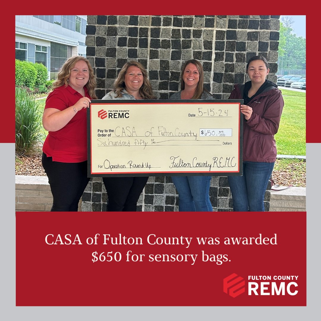 fcremc's tweet photo. FCREMC awarded an Operation Round Up grant to a Fulton County Leadership Academy (FCLA) group that teamed up with CASA to provide Fulton County Sensory Bags to those in need during emergency situations. 
#LightingThePath https://t.co/XWNJnsGpjD