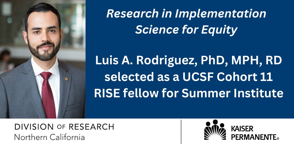 Kudos to <a href="/Luis_A_Rguez/">Luis A. Rodríguez</a> <a href="/KPDOR/">Kaiser Permanente Research NorCal</a> <a href="/kpnorcal/">KPNorthernCal</a> <a href="/KPMedSchool/">Kaiser Permanente Bernard J. Tyson School of Med</a> who was selected by <a href="/UCSF/">UC San Francisco</a> as a Research in Implementation Science for Equity (RISE) Fellow! #implementationscience #healthequity

Story: epibiostat.ucsf.edu/news/ucsf-welc…