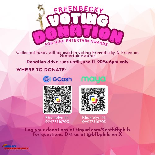 #ฟรีนเบค​ #FreenBecky #Beckysangels #srchafreen 🌟9entertainAwards - Donation drive🌟 📅 End 11th June 2024 🗓️ Ceremony on 12th June Guideline for donation: 1⃣ Donate to LOCAL fanbase, save transfer fee >> FB fanbase will buy highest package via credit card. 2⃣ If no local