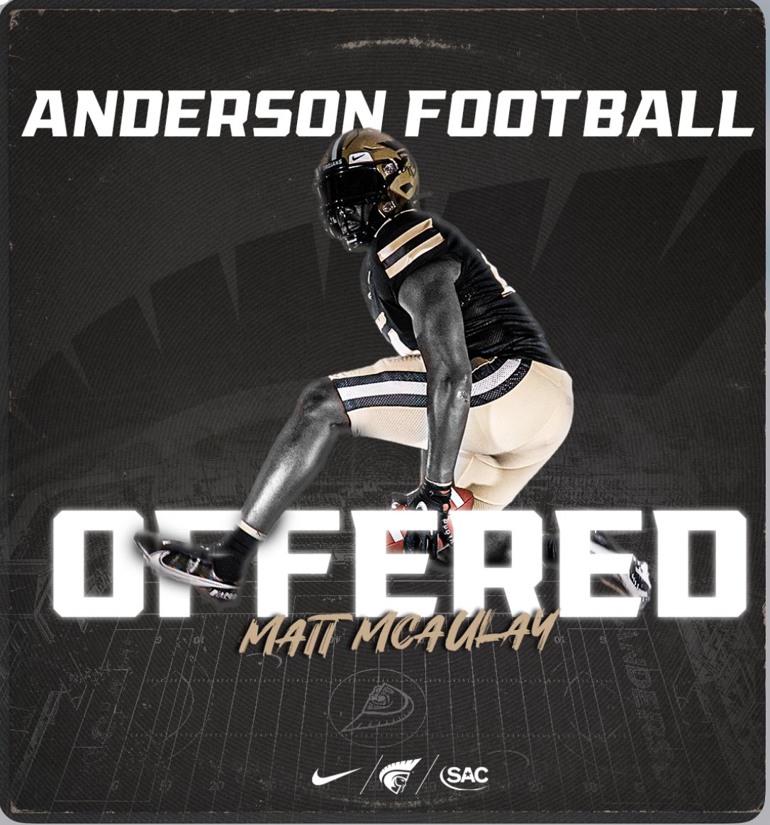 Blessed to receive my first offer from <a href="/AUTrojansFB/">Anderson Trojans Football</a> thank you <a href="/aj_jones36/">AJ Jones</a> <a href="/bobby_lamb/">Bobby Lamb</a> <a href="/CoachJoMarshall/">JoJo Marshall</a>  <a href="/CoachCurtis35/">Dustin Curtis</a> <a href="/Coach_ALusk/">Alex Lusk</a> <a href="/CoachAubreyW/">Aubrey Walker</a> <a href="/Rivals/">Rivals</a>