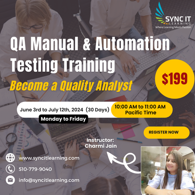 syncitlearning's tweet image. Looking to jumpstart your career in Manual and Automatic Testing? 🎯 Your search ends here! We&apos;re excited to unveil our upcoming Quality Analyst Training course! 🌟 

Reach out to our counselors at 510-779-9040 
 lnkd.in/gGWdfdr8

#QualityAnalystTraining #ManualTesting