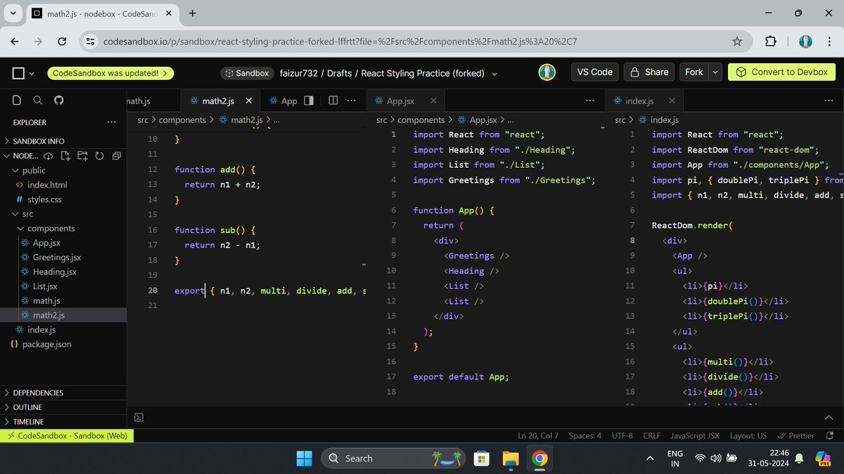 itzFaizur00's tweet image. Day 44 &amp;amp; 45 of #100daysofcoding : learned about

=&amp;gt; inline styles for React element ,
=&amp;gt; React components,
=&amp;gt; JS ES6 Import and Export modules.

#100daysofcodeangelayu