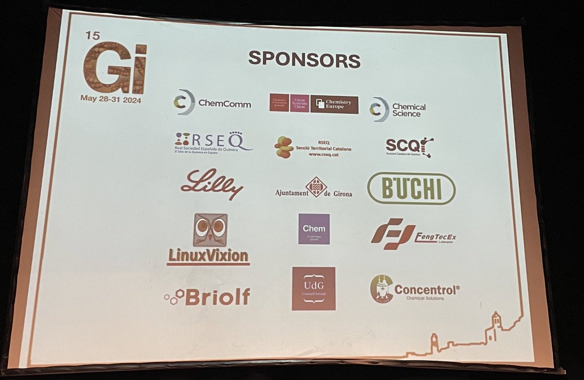 Girona Seminar 2024 (@gironaseminar) on Twitter photo Also thanks to all the sponsors that supported #GirSem24!
<a href="/ChemCommun/">Chemical Communications</a> <a href="/ChemEurJ/">Chemistry</a> <a href="/ChemSystemsChem/">ChemSystemsChem</a> <a href="/ChemicalScience/">Chemical Science</a> <a href="/RSEQUIMICA/">RSEQ</a> <a href="/scq_iec/">Societat Catalana de QuĂmica</a> <a href="/EliLillyandCo/">Eli Lilly and Company</a> <a href="/Girona_Cat/">Ajuntament de Girona</a> <a href="/BUCHI_Corp/">BUCHI Corporation</a> <a href="/LVixion/">LinuxVixion</a> <a href="/Chem_CP/">Chem</a> #FengTecEx #Briolf <a href="/UdGCSocial/">Consell Social de la UdG</a> <a href="/Concentrol/">Concentrol</a> Also thanks to all the sponsors that supported #GirSem24!
<a href="/ChemCommun/">Chemical Communications</a> <a href="/ChemEurJ/">Chemistry</a> <a href="/ChemSystemsChem/">ChemSystemsChem</a> <a href="/ChemicalScience/">Chemical Science</a> <a href="/RSEQUIMICA/">RSEQ</a> <a href="/scq_iec/">Societat Catalana de QuĂmica</a> <a href="/EliLillyandCo/">Eli Lilly and Company</a> <a href="/Girona_Cat/">Ajuntament de Girona</a> <a href="/BUCHI_Corp/">BUCHI Corporation</a> <a href="/LVixion/">LinuxVixion</a> <a href="/Chem_CP/">Chem</a> #FengTecEx #Briolf <a href="/UdGCSocial/">Consell Social de la UdG</a> <a href="/Concentrol/">Concentrol</a>