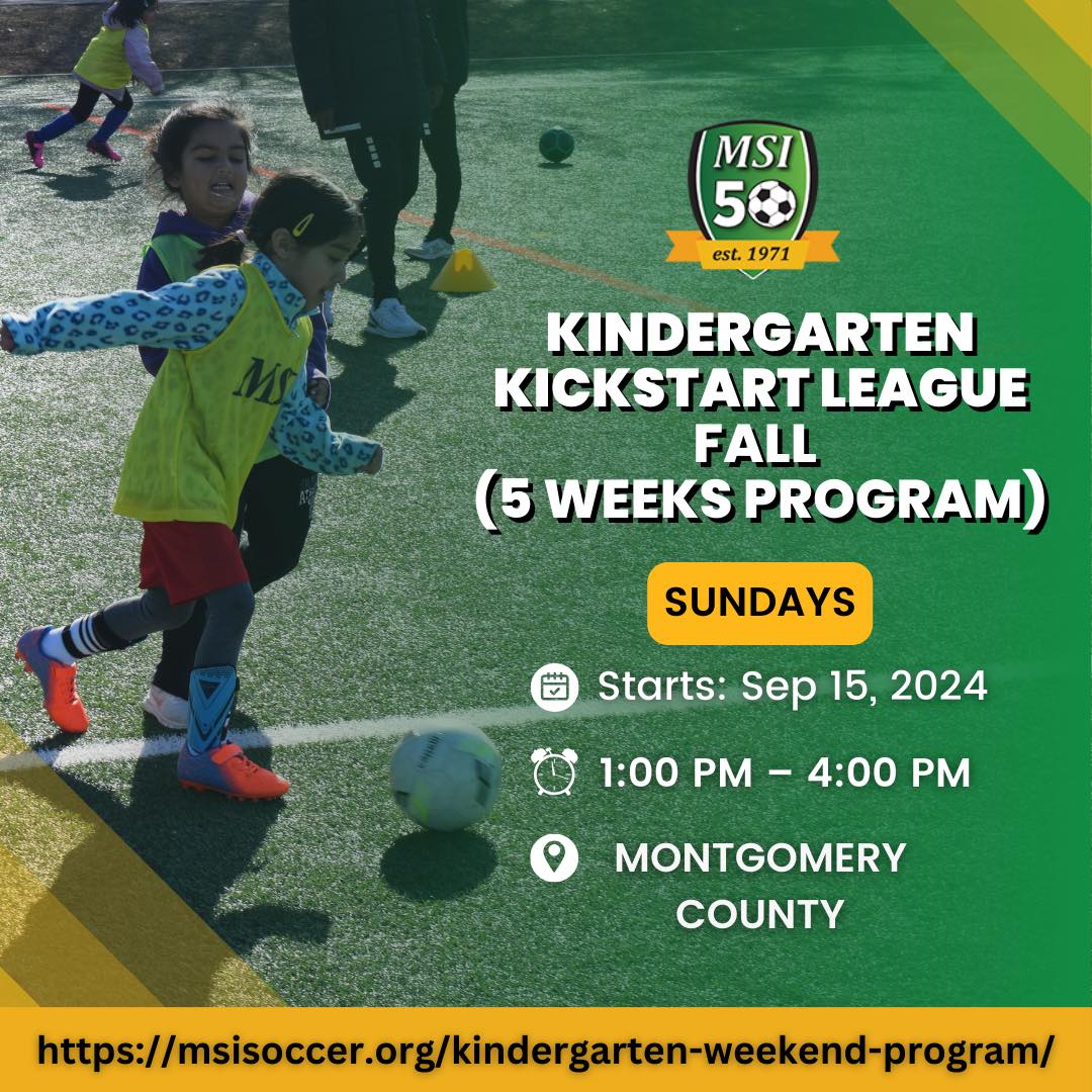 MSI - Montgomery Soccer Inc. (@msisoccer) on Twitter photo Registration is now open for our Kindergarten Kickstart League! ⚽️🎉
👉Register here for the Sunday sessions:
msisoccer.org/kindergarten-w…
If you have questions regarding the Kindergarten Program, please email vcarter@msisoccer.org Registration is now open for our Kindergarten Kickstart League! ⚽️🎉
👉Register here for the Sunday sessions:
msisoccer.org/kindergarten-w…
If you have questions regarding the Kindergarten Program, please email vcarter@msisoccer.org