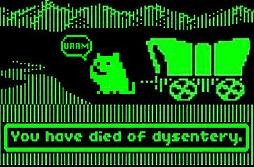 PlayDogeGame's tweet photo. Games today: Health pack, revive, respawn

Games in 1971:

#Memecoin #P2E #Retro #RetroGaming #OregonTrail https://t.co/dLjPCmhsal