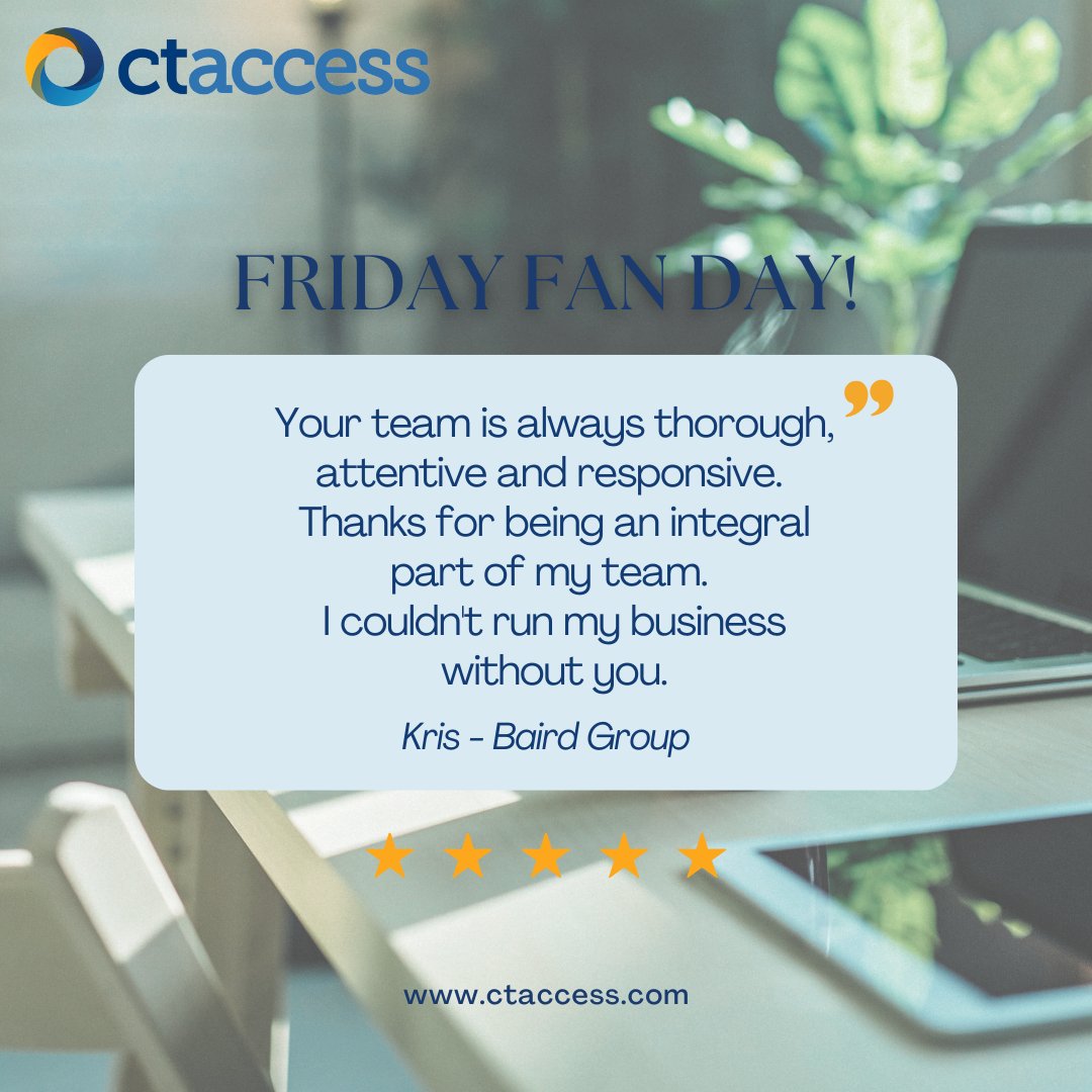ctaccessinc's tweet photo. To our amazing customers, your reviews truly make us smile! Thank you for taking the time to share your experiences and helping us improve. Your support means the world to us – we're lucky to have you! #fridayfanday #customerlove #thankyou https://t.co/JCAquofEBI