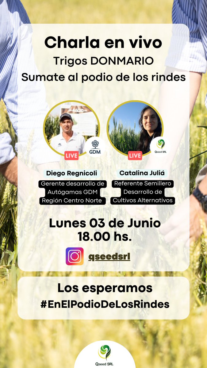 QseedSrl's tweet photo. 🎙Charla en vivo por Instagram
🗓 Lunes 3 de Junio, 18 hs.
🌾Trigo: Sumate al podio de los rindes con DM https://t.co/KmLPp0KQUo