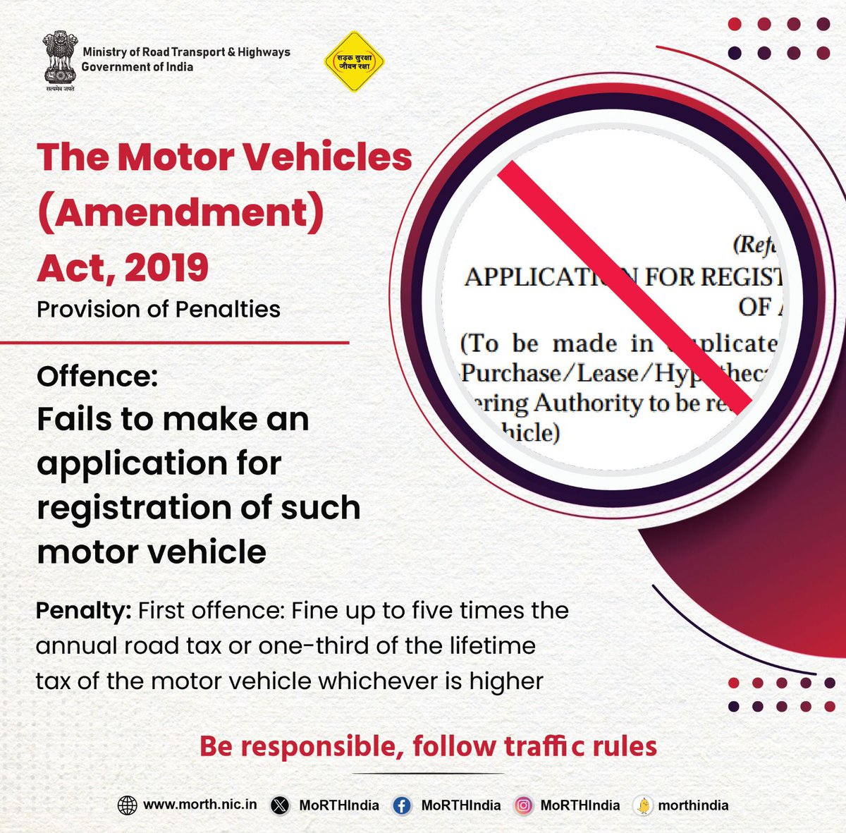 The Motor Vehicles (Amendment) Act, 2019 #SadakSurakshaJeevanRaksha #DriveResponsibly