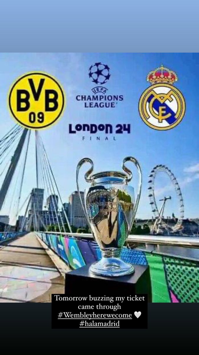 Prepared PR ๐ฆ (@preparedpr) on Twitter photo Off to Wembley tomorrow to see my <a href="/realmadridfem/">Real Madrid C.F.</a> boys lift their 15th #ChampionsLeague trophy
Itโll be good practice for going back to the final with <a href="/AVFCOfficial/">Aston Villa</a> next year ๐๐ #halalmadrid Off to Wembley tomorrow to see my <a href="/realmadridfem/">Real Madrid C.F.</a> boys lift their 15th #ChampionsLeague trophy
Itโll be good practice for going back to the final with <a href="/AVFCOfficial/">Aston Villa</a> next year ๐๐ #halalmadrid