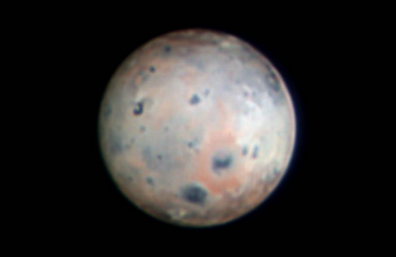 A  new image released from the Large Binocular Telescope showing Jupiter's  moon Io. The sharpest ever taken from a ground based telescope and well  beyond what even HST has produced. From Earth Io spans around 1 arc  second across. news.berkeley.edu/2024/05/30/wit…