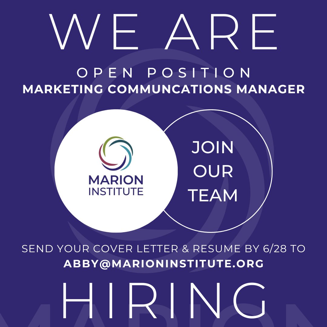 MarionInstitute's tweet photo. JOB ALERT: Marketing Communications Manager: https://t.co/nJuHo5MCBe

Marion Institute is celebrating its 30-year anniversary as a 501(c)(3) nonprofit whose work engages individuals &amp; communities in systems level solutions at intersection of food, wellness, and the environment. https://t.co/sxY7WOIDiY