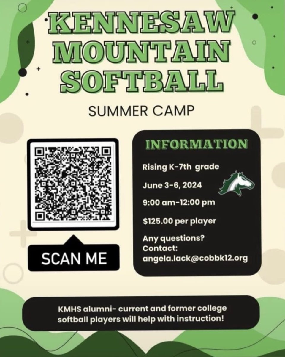 KMHS fastpitch (@kmhsfastpitch) on Twitter photo We are so excited about softball camp! We will take registration till Monday at 8:30 am. Walk up registration is available as well! Come join us! <a href="/KMHSathletics/">Kennesaw Mtn.</a> We are so excited about softball camp! We will take registration till Monday at 8:30 am. Walk up registration is available as well! Come join us! <a href="/KMHSathletics/">Kennesaw Mtn.</a>