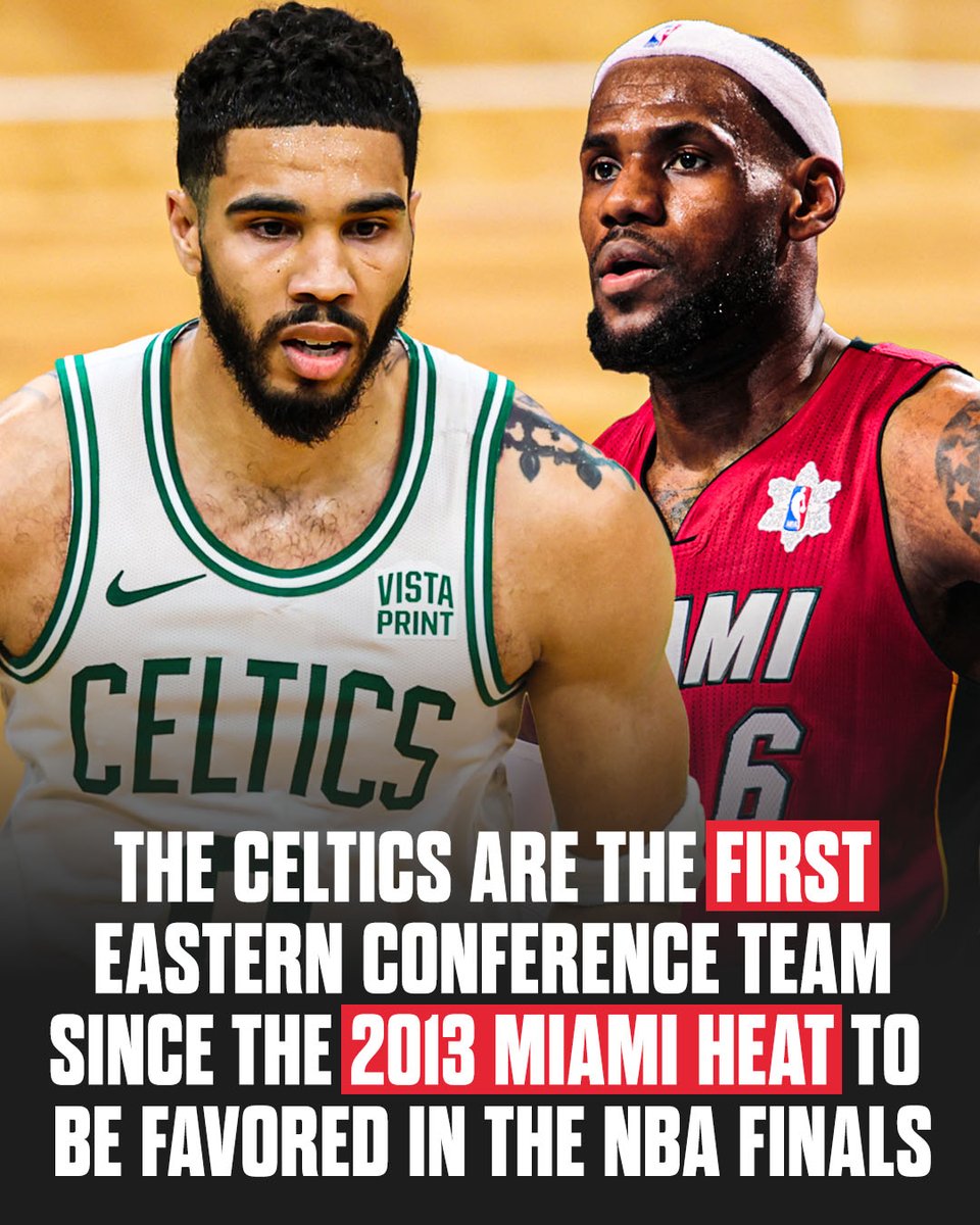 ESPNBET's tweet image. The Celtics are -225 to beat the Mavericks in the NBA Finals ☘️

They join the 2011 and 2013 Heat as the only east teams to be favored in the finals since the '98 Bulls 😱